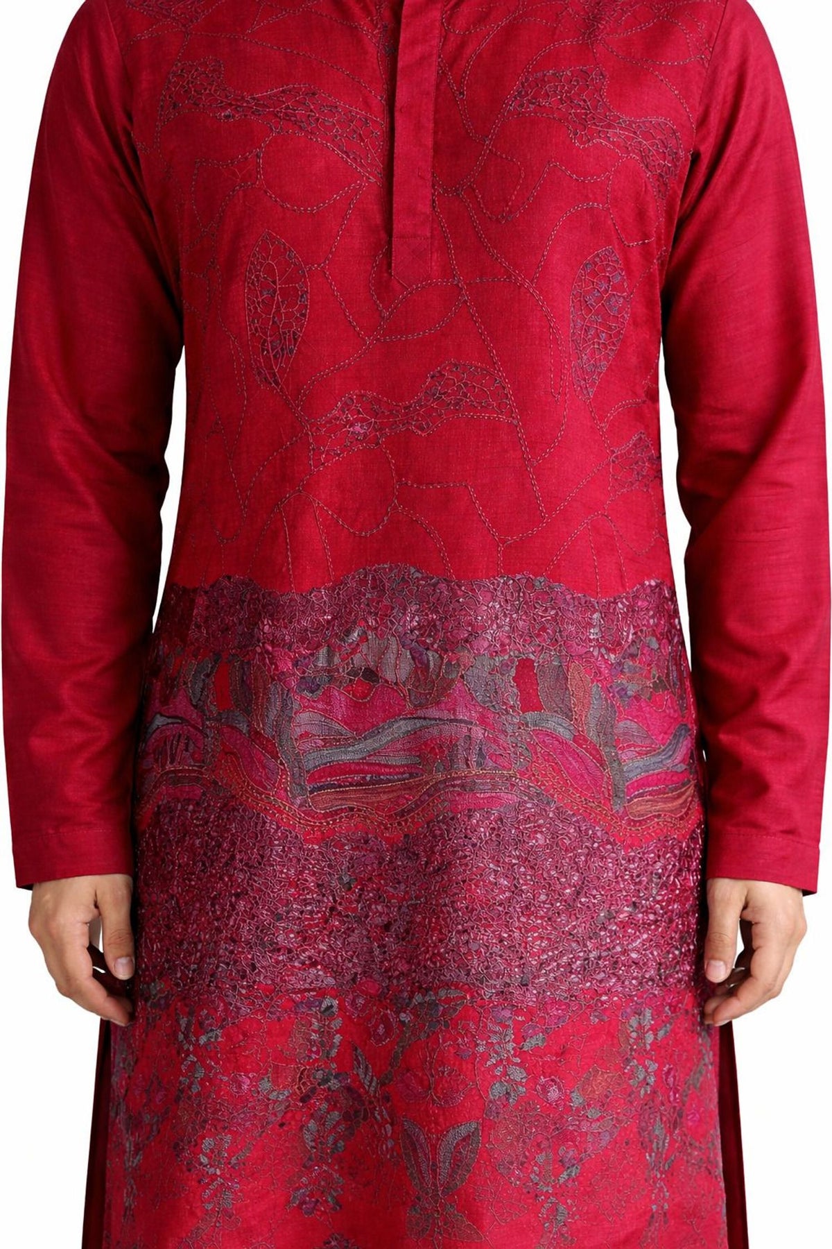 Nexoira Men Embroidered, Abstract Flared Kurta (Maroon) - view 5