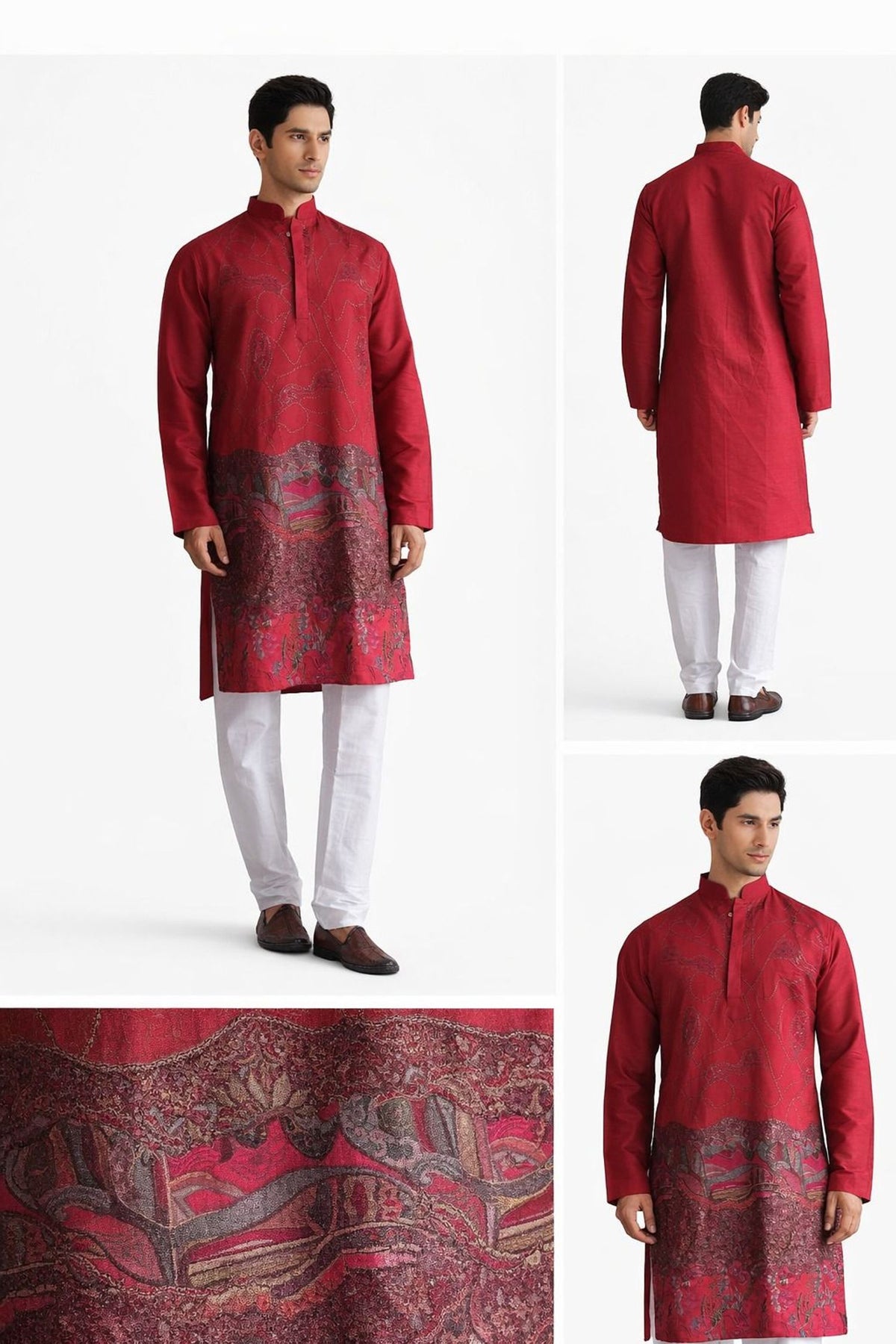 Nexoira Men Embroidered, Abstract Flared Kurta (Maroon) - view 6