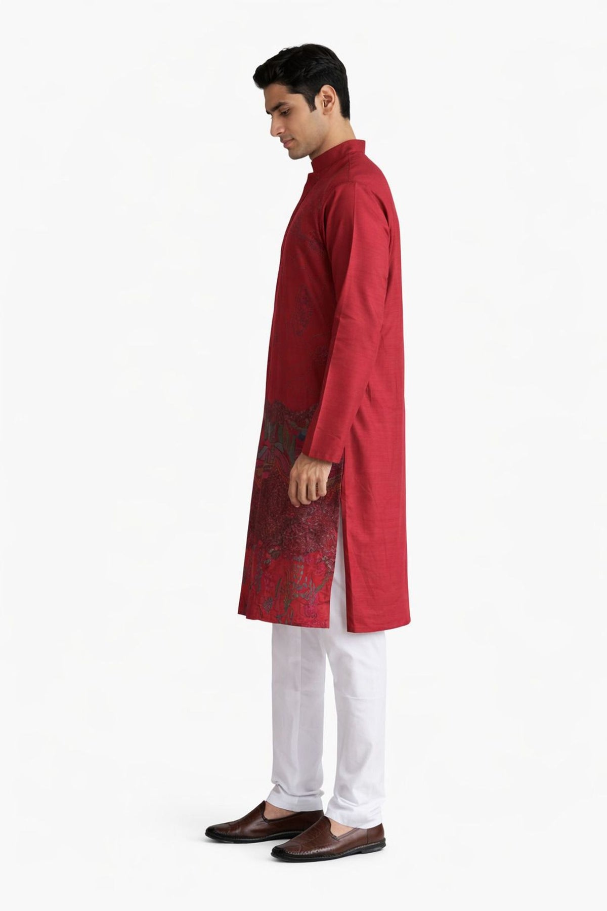 Nexoira Men Embroidered, Abstract Flared Kurta (Maroon) - view 8