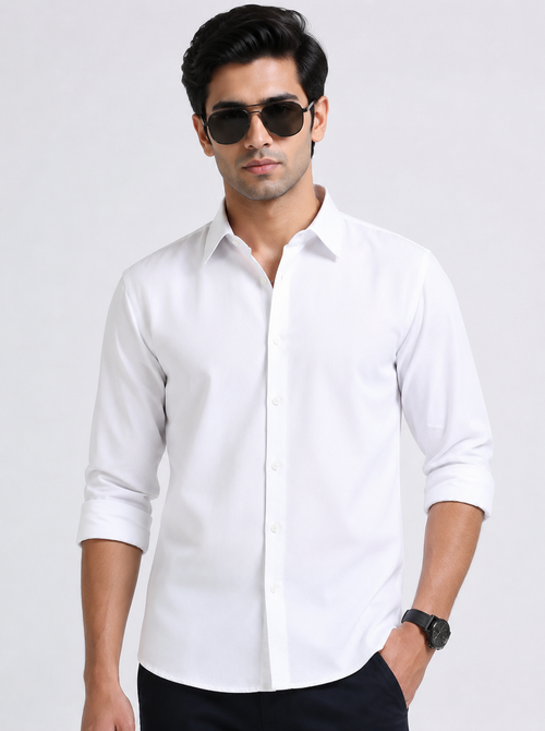 Men's classic white formal shirt - slim fit full sleeve