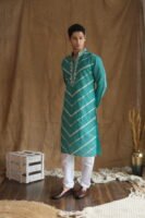 Men's Rama Leheriya Embroidered Sequined  Cotton Silk Kurta