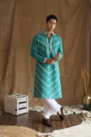 Men's Rama Leheriya Embroidered Sequined  Cotton Silk Kurta