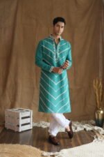 Men's Rama Leheriya Embroidered Sequined  Cotton Silk Kurta