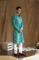 Men's Rama Leheriya Embroidered Sequined  Cotton Silk Kurta