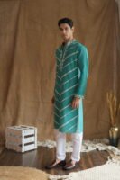 Men's Rama Leheriya Embroidered Sequined  Cotton Silk Kurta