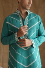 Men's Rama Leheriya Embroidered Sequined  Cotton Silk Kurta