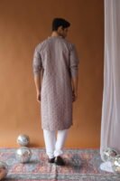 Dusty Lavender Embroidered Sequined Cotton Silk Kurta For Men
