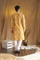 Men's Mustard Floral Embroidered Cotton Silk Kurta