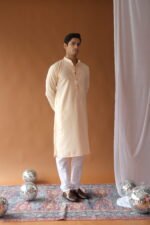 Men's Peach Solid Festive Cotton Straight Kurta