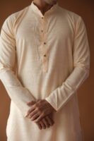 Men's Peach Solid Festive Cotton Straight Kurta