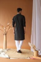 Sequin Navy Blue Neck-Work Embroidered Kurta for Men
