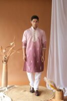 Men's Lavender Sequence Embroidered Round Neck Kurta