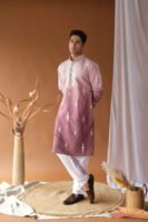 Men's Lavender Sequence Embroidered Round Neck Kurta
