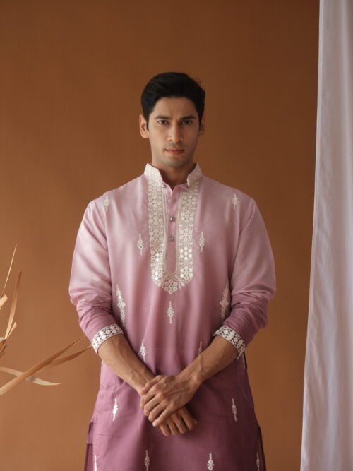 Men's Lavender Sequence Embroidered Round Neck Kurta