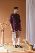 Men's Royal Purple Dori Daman Embroidered Kurta
