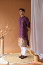 Men's Royal Purple Dori Daman Embroidered Kurta