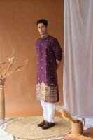 Men's Royal Purple Dori Daman Embroidered Kurta