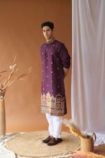 Men's Royal Purple Dori Daman Embroidered Kurta