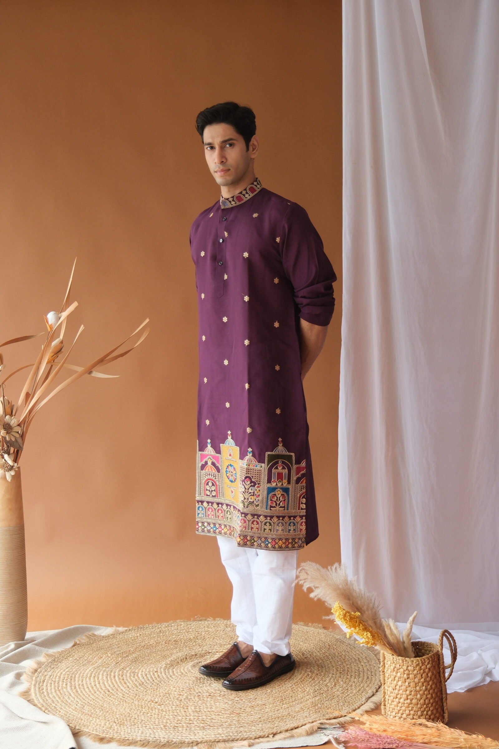 Men's Royal Purple Dori Daman Embroidered Kurta